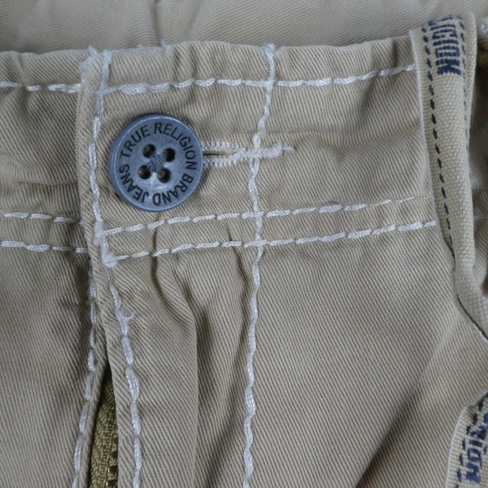 True Religion Shorts Mens 50 Tan Cargo Cotton Drawstring Flap Pocket Utility EUC